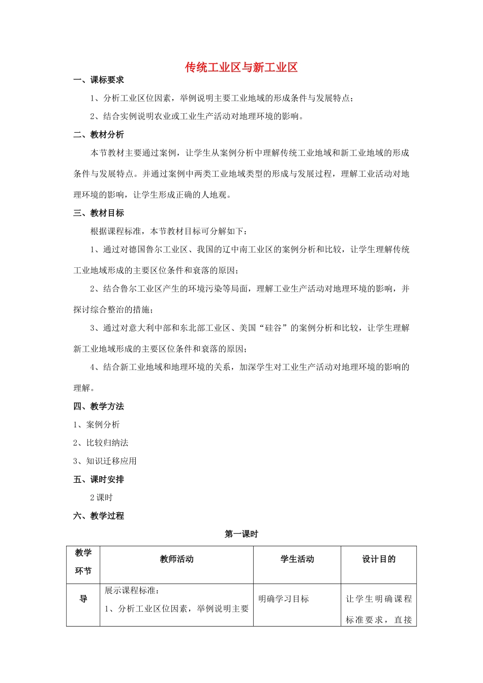 高考地理一轮复习 2.4传统工业区与新工业区教案 新人教版必修2-新人教版高三必修2地理教案_第1页