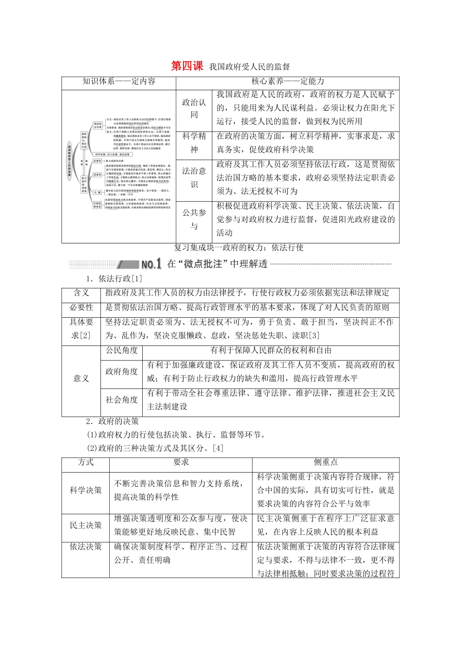 （通用版 ）高考政治新设计一轮复习 第二模块 政治生活 第二单元 为人民服务的政府 第四课 我国政府受人民的监督讲义-人教版高三全册政治教案_第1页