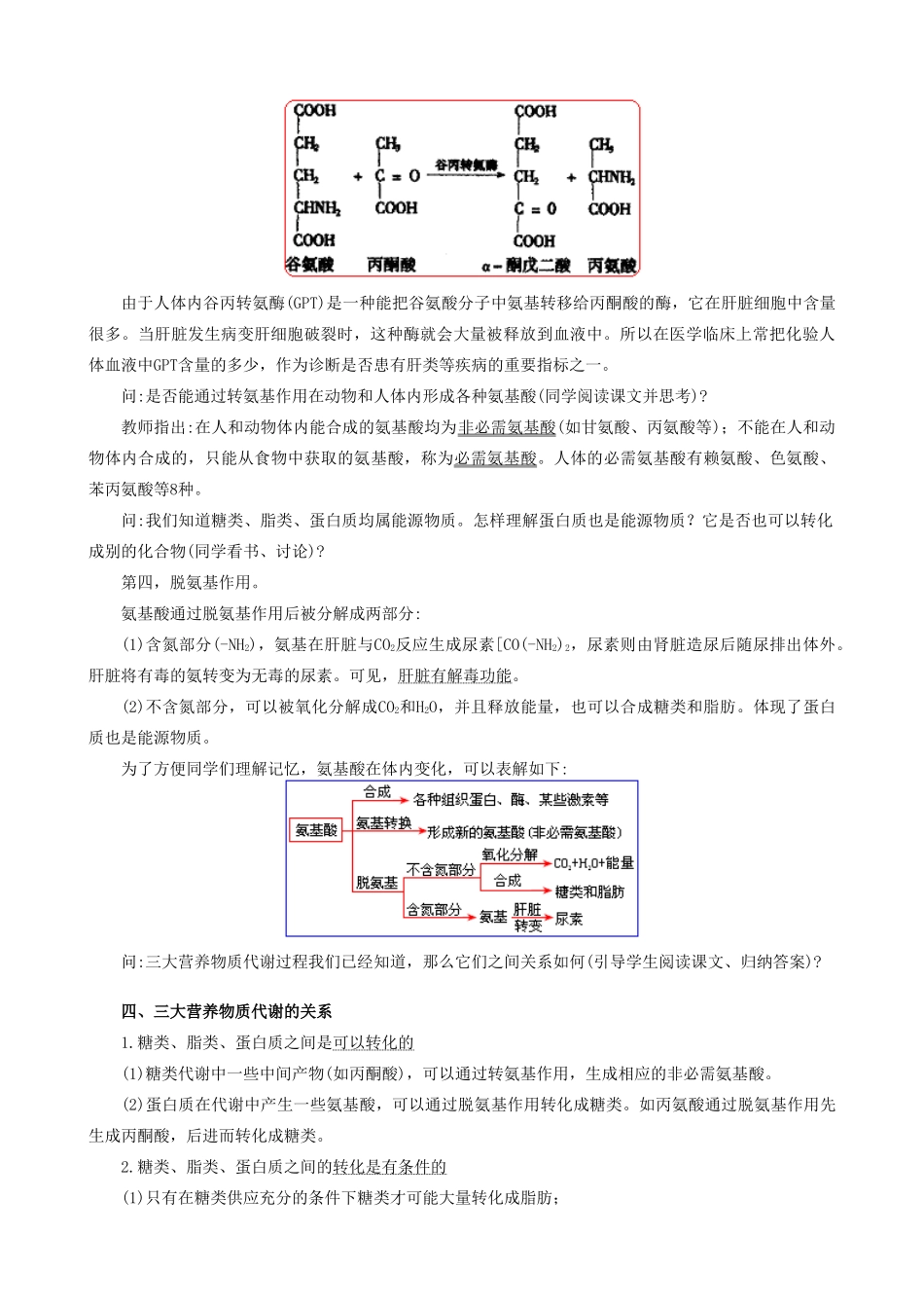 高中生物人和动物体内三大营养物质的代谢教案(第二课时)人教版 必修1_第2页