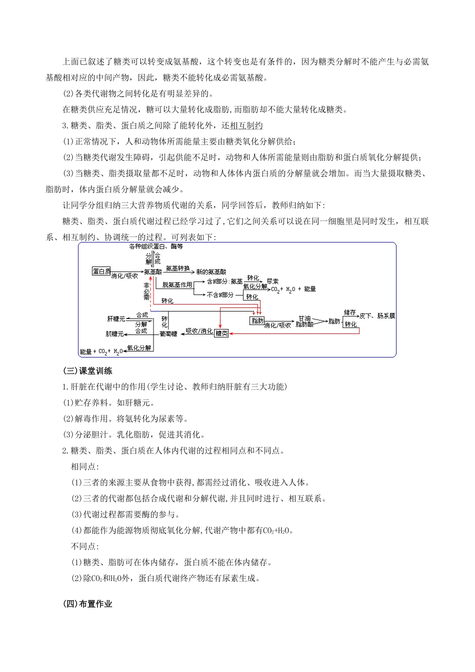 高中生物人和动物体内三大营养物质的代谢教案(第二课时)人教版 必修1_第3页