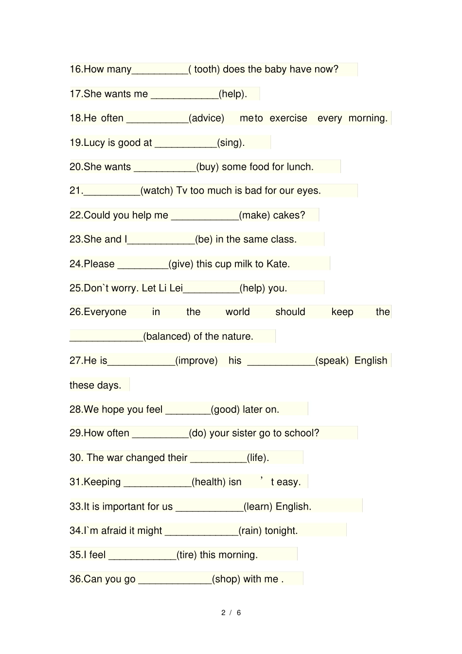 初二英语100道用单词的适当形式填空的题_第2页