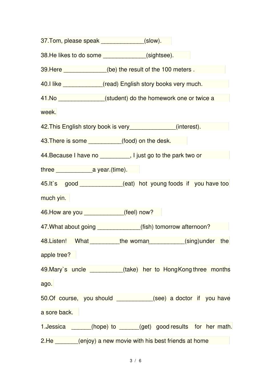 初二英语100道用单词的适当形式填空的题_第3页