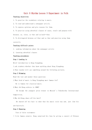 高中英语 Unit 5 Rhythm Lesson 3 Experiment in Folk教案1 北师大版必修2-北师大版高一必修2英语教案