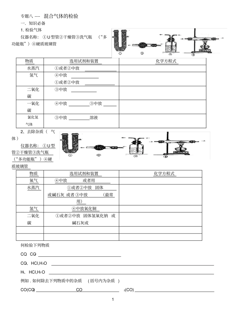 专题八-----混合气体的检验_第1页