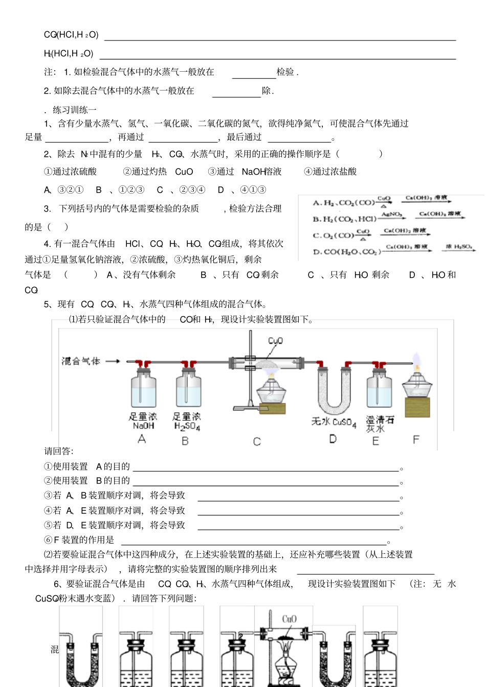 专题八-----混合气体的检验_第2页