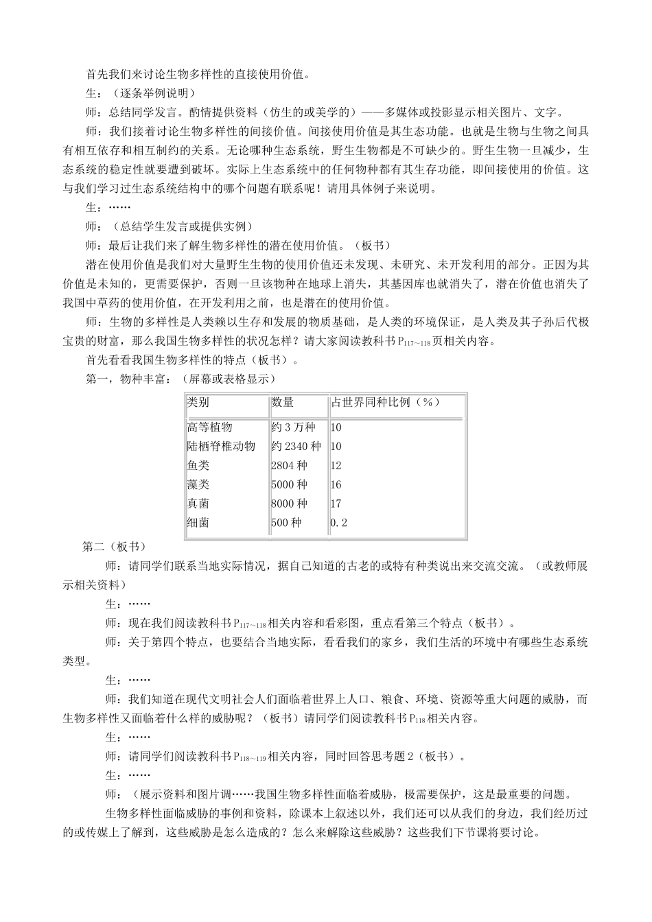 高中生物多样性及其保护教案2 旧人教 必修2_第2页