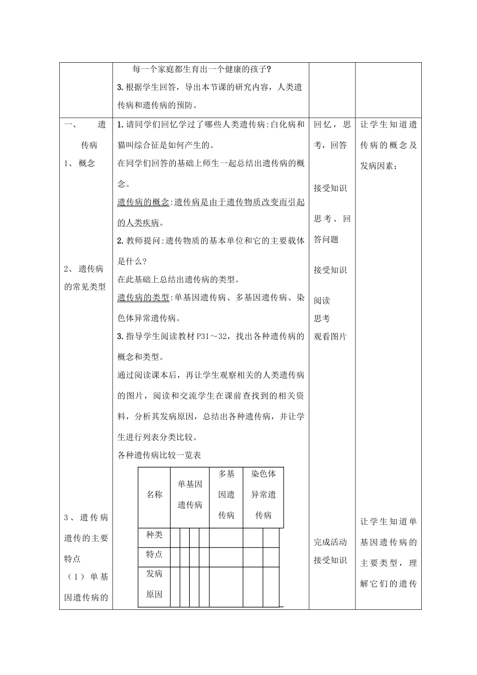 高中生物 8.4《人类遗传病和遗传病的预防》教案（1） 沪科版第三册_第3页