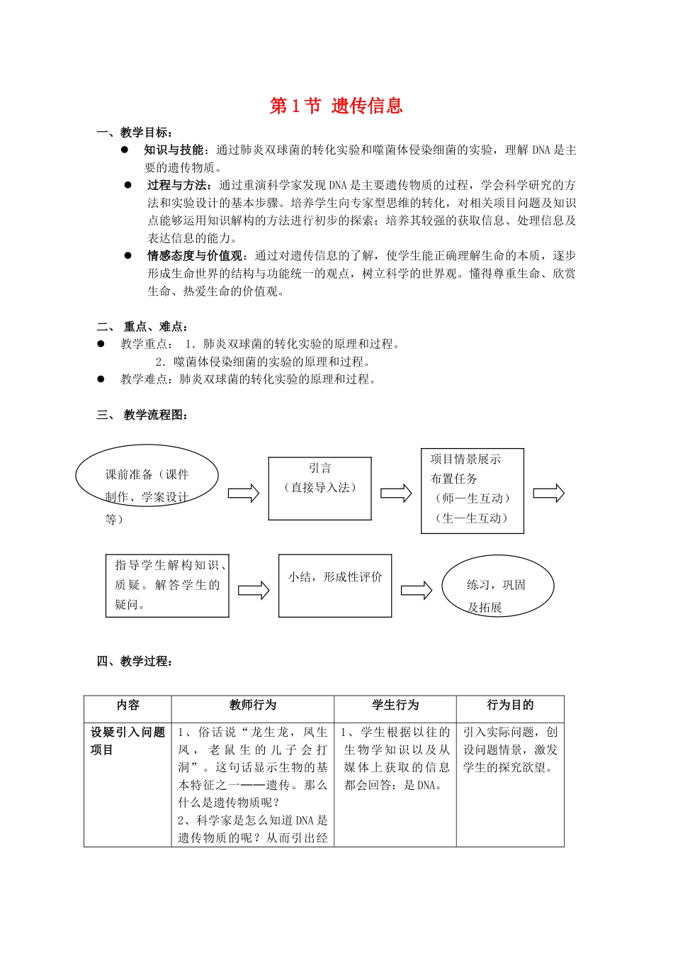 高中生物 6.1《遗传信息》教案（2） 沪科版第二册_第1页
