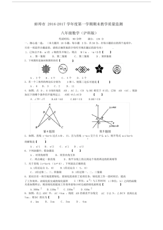 (完整word版)2016-2017学年沪科版蚌埠市八年级上期末数学试题含答案.docx