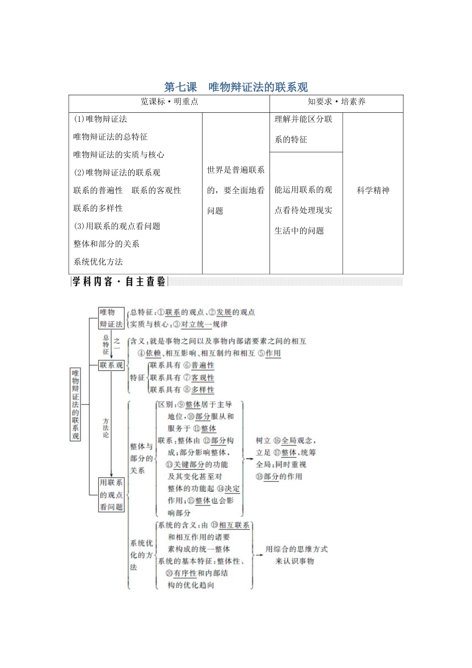 （鲁京津）高考政治总复习 第三单元 第七课 唯物辩证法的联系观教案（必修4）-人教版高三必修4政治教案_第1页