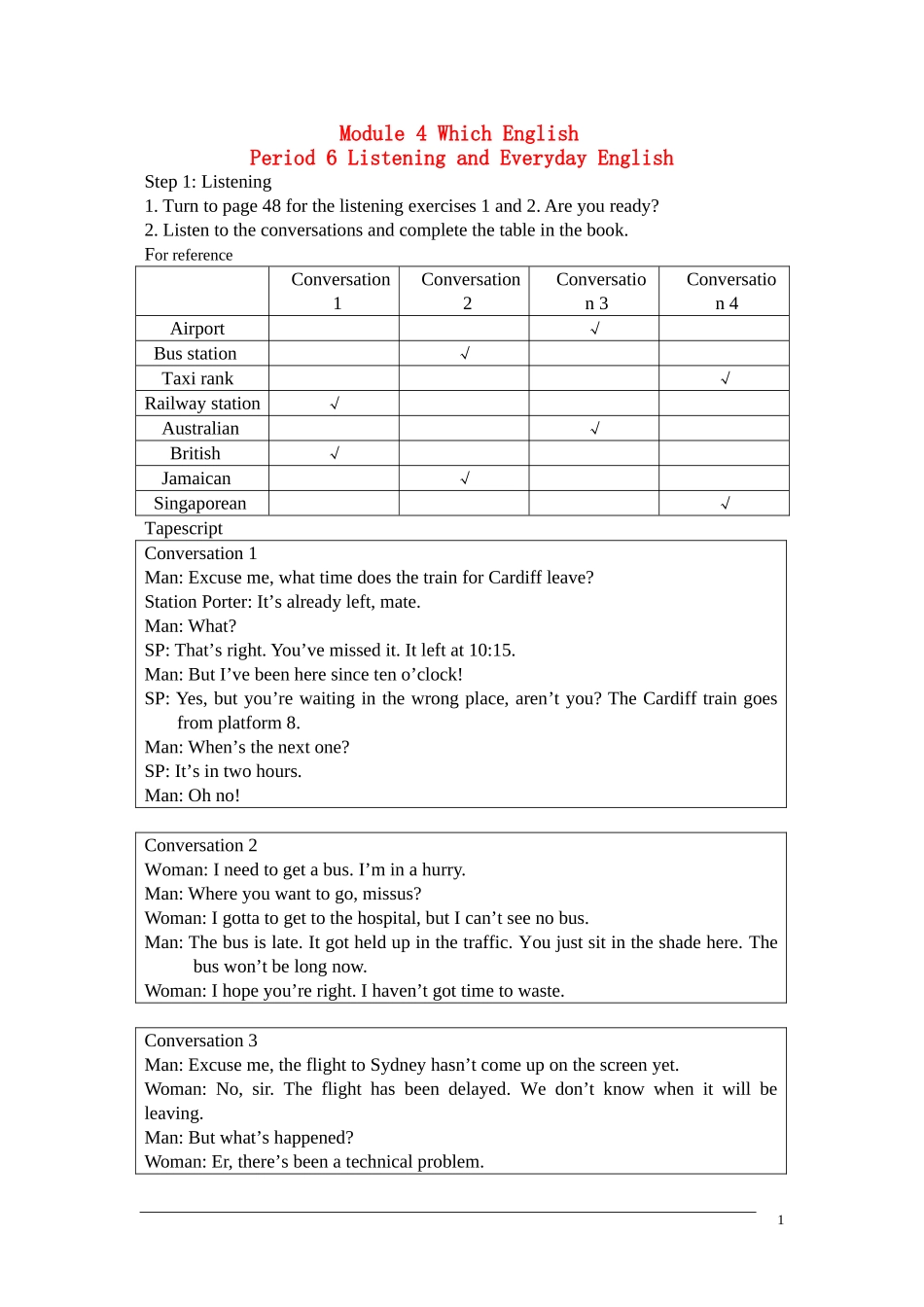 高三英语 Module 4《Which English-Listening and Everyday English》教案（外研版选修8）_第1页