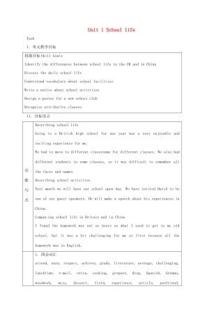 高中英语 Unit 1 school life task教案 牛津译林版必修1-牛津版高一必修1英语教案