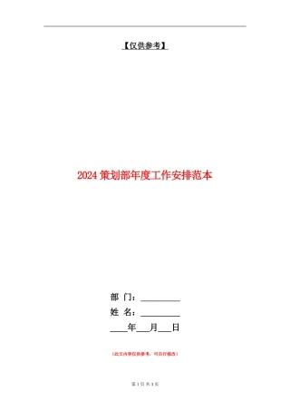 2024策划部年度工作安排范本