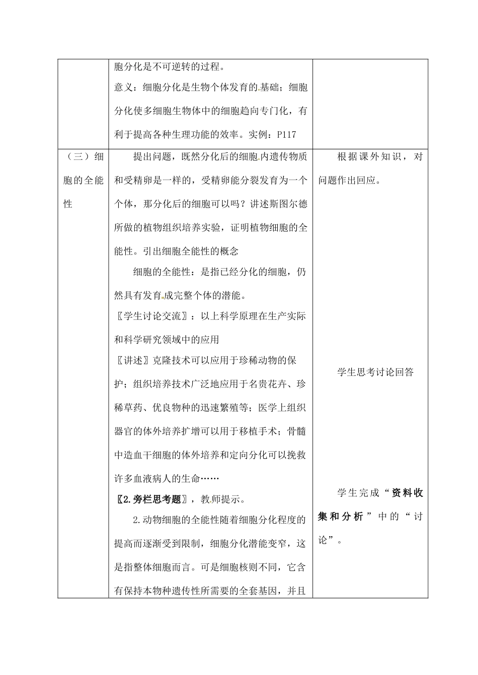高中生物 6.2细胞的分化2教案 新人教版必修1_第3页