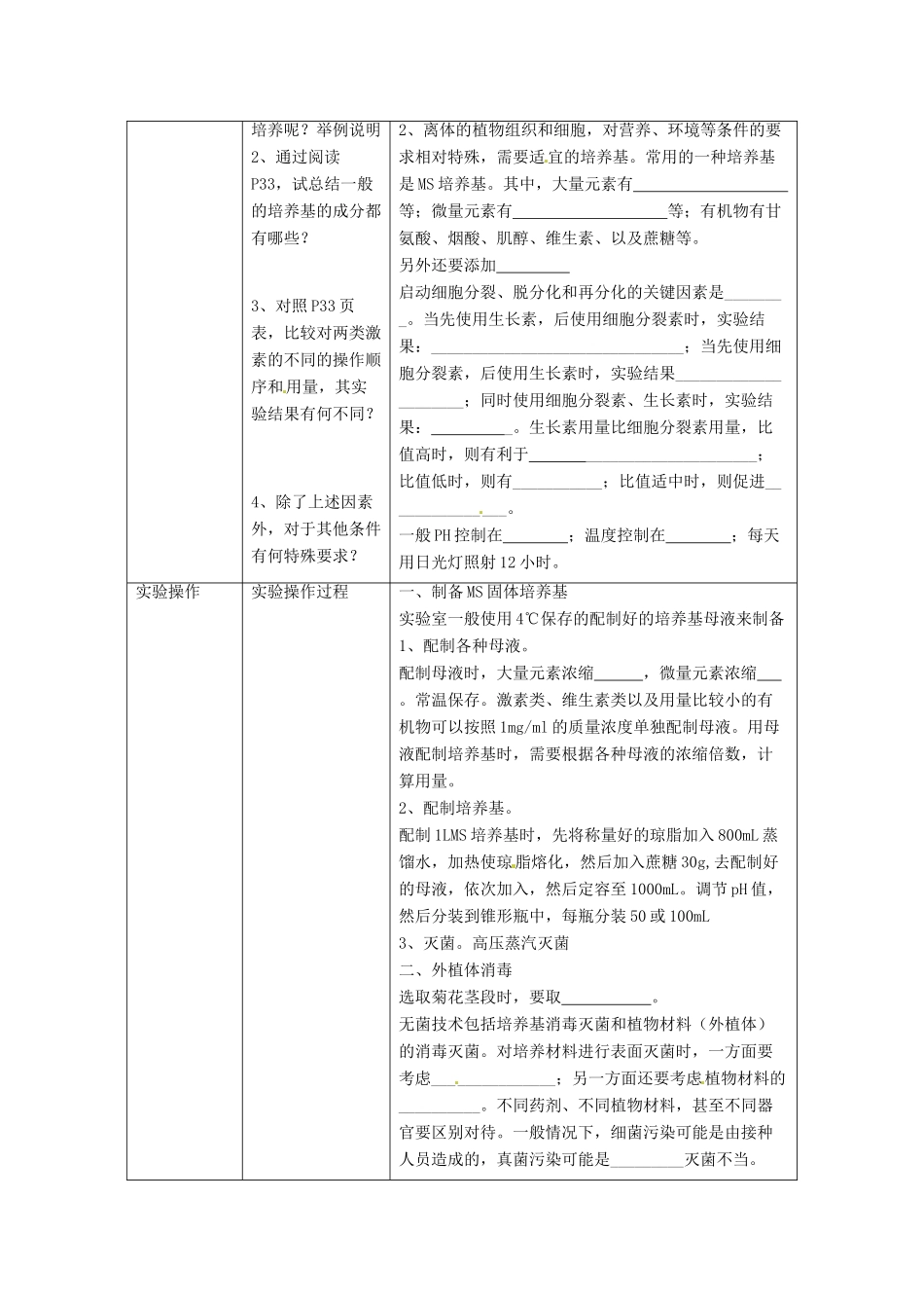 高中生物 3.1《菊花的组织培养》教学设计 新人教版选修1_第2页