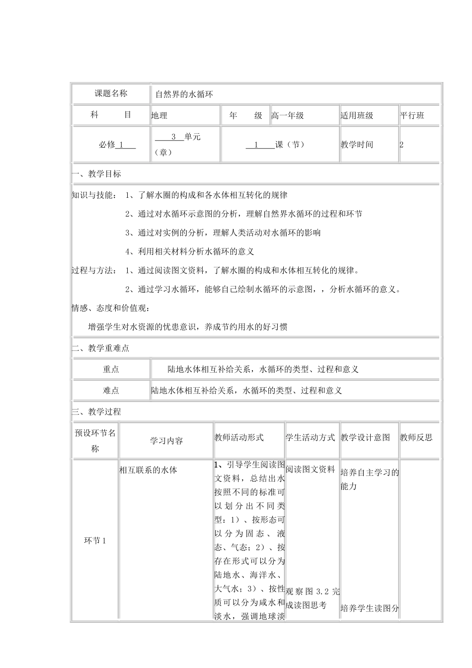 高中地理上学期第15周 自然界的水循环教学设计-人教版高中全册地理教案_第2页