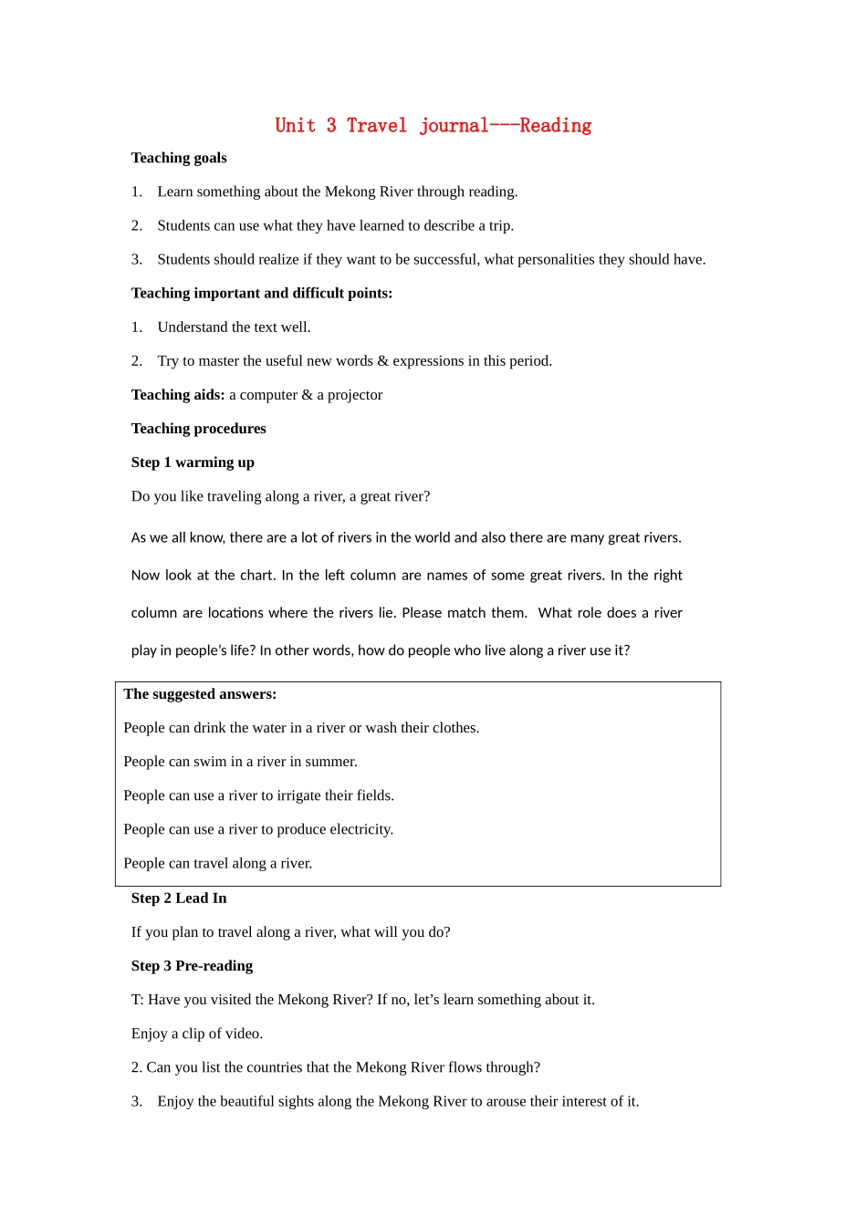 高中英语 Unit 3《Travel journal》教案 新人教必修1_第1页