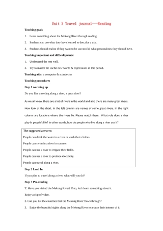 高中英语 Unit 3《Travel journal》教案 新人教必修1