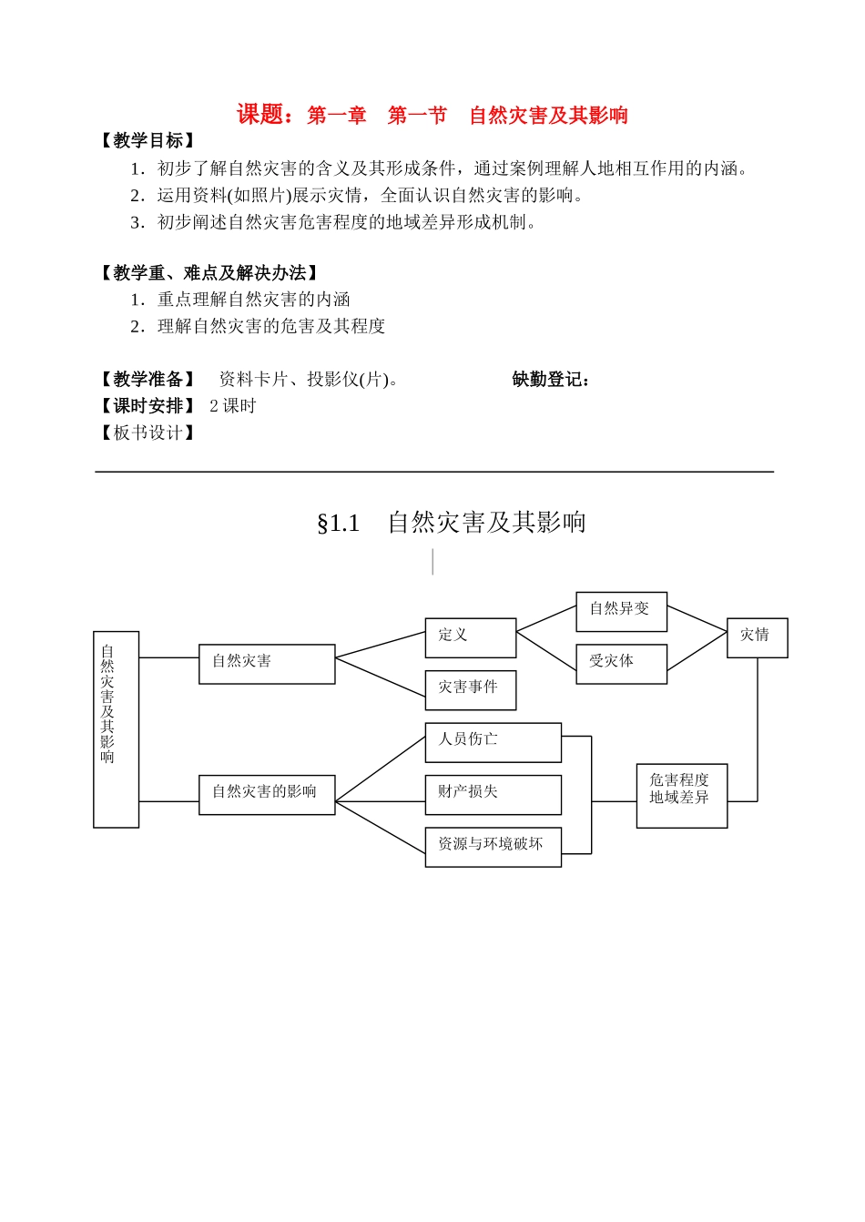高中地理1.1自然灾害及其影响教案新人教版选修5_第1页