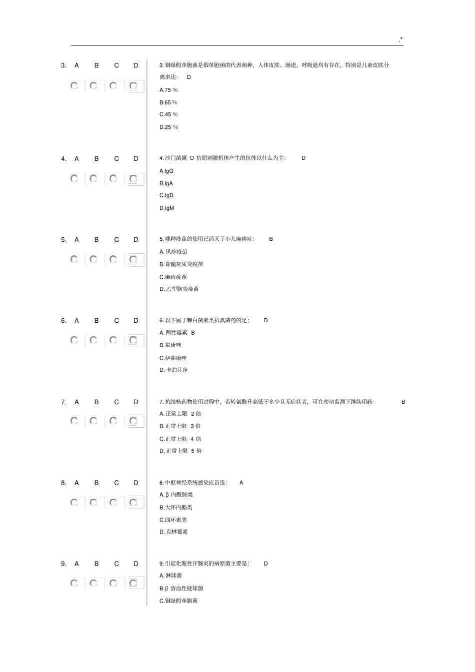 山东抗菌药物临床合理应用考试试题及其规范标准答案2016年度_第3页
