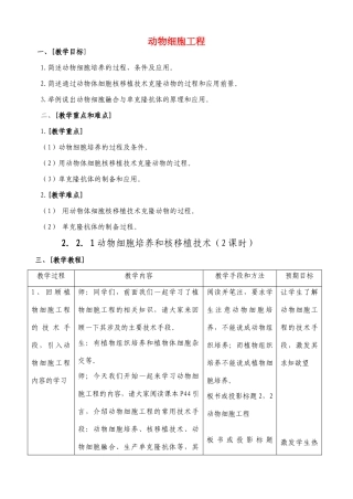 高中生物《动物细胞工程》教案4 新人教版选修3
