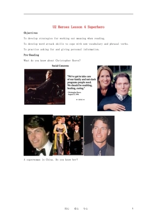 高中英语 Unit2 Lesson 4 Superhero教案 北师大版必修1