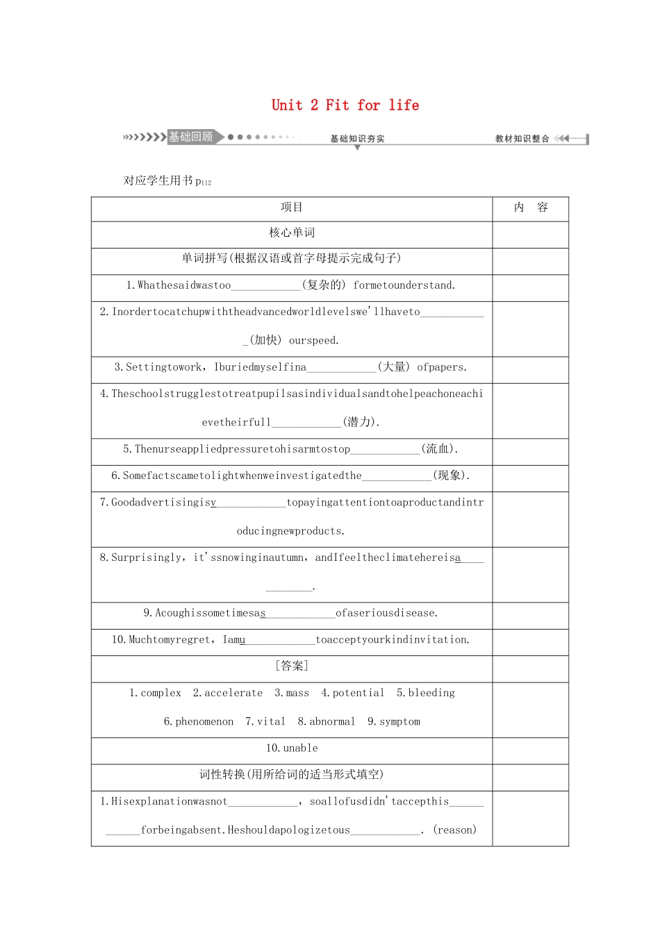 （新课标）高考英语一轮总复习 Unit 2 Fit for life教案 牛津译林版选修7-牛津版高三选修7英语教案_第1页