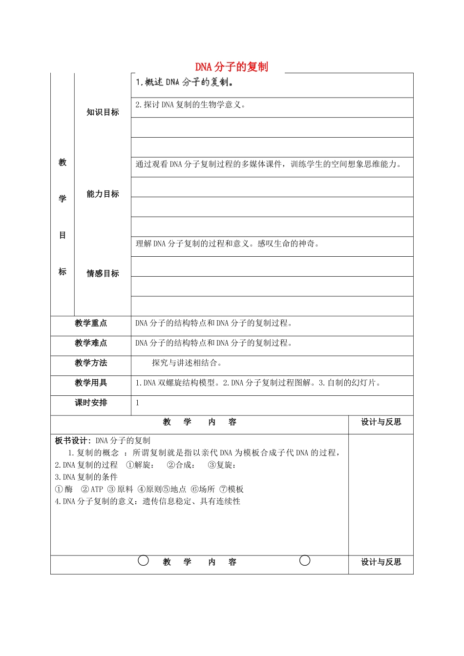 福建省厦门市集美区灌口中学高中生物 DNA的复制教案 新人教版必修2_第1页
