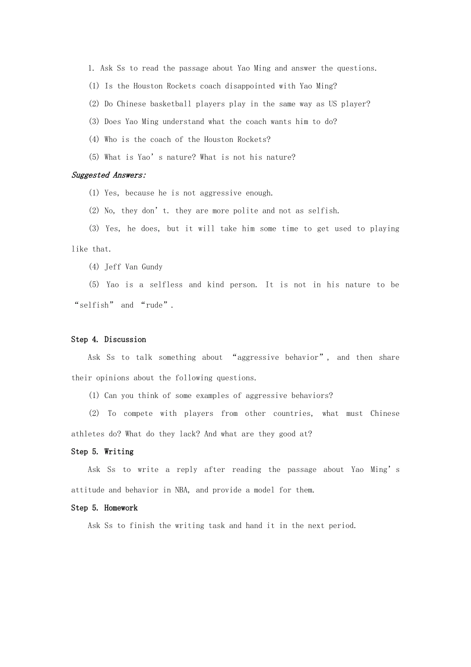 高中英语 Module 1《Basketball》英文教案（4） 外研版选修7_第2页