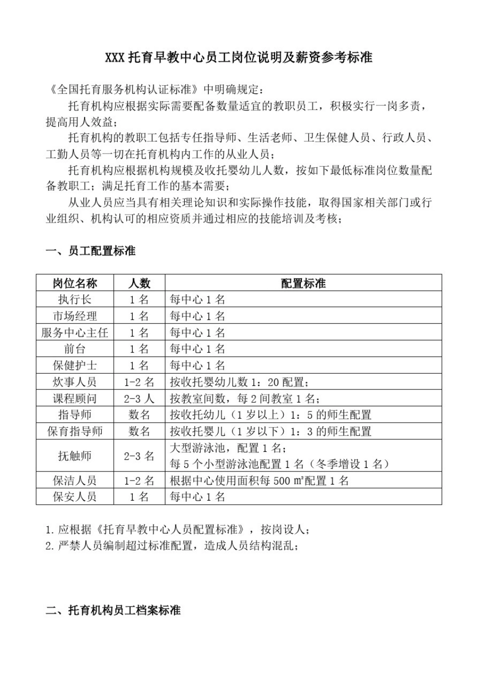 托育早教中心员工岗位说明及薪资参考标准_第1页