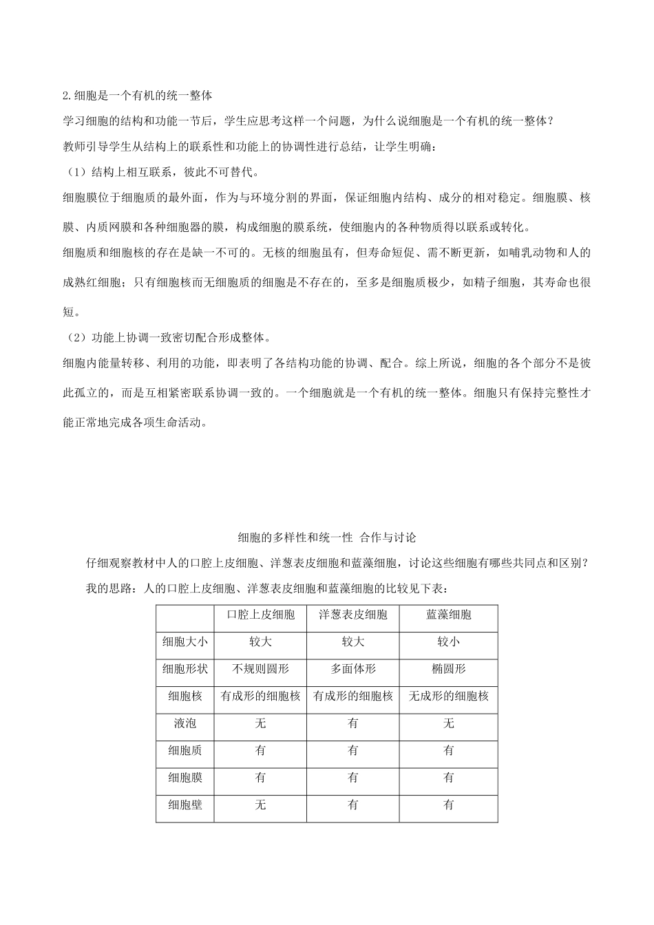 高中生物细胞的多样性和统一性备课资料 新课标 人教版 必修1_第2页