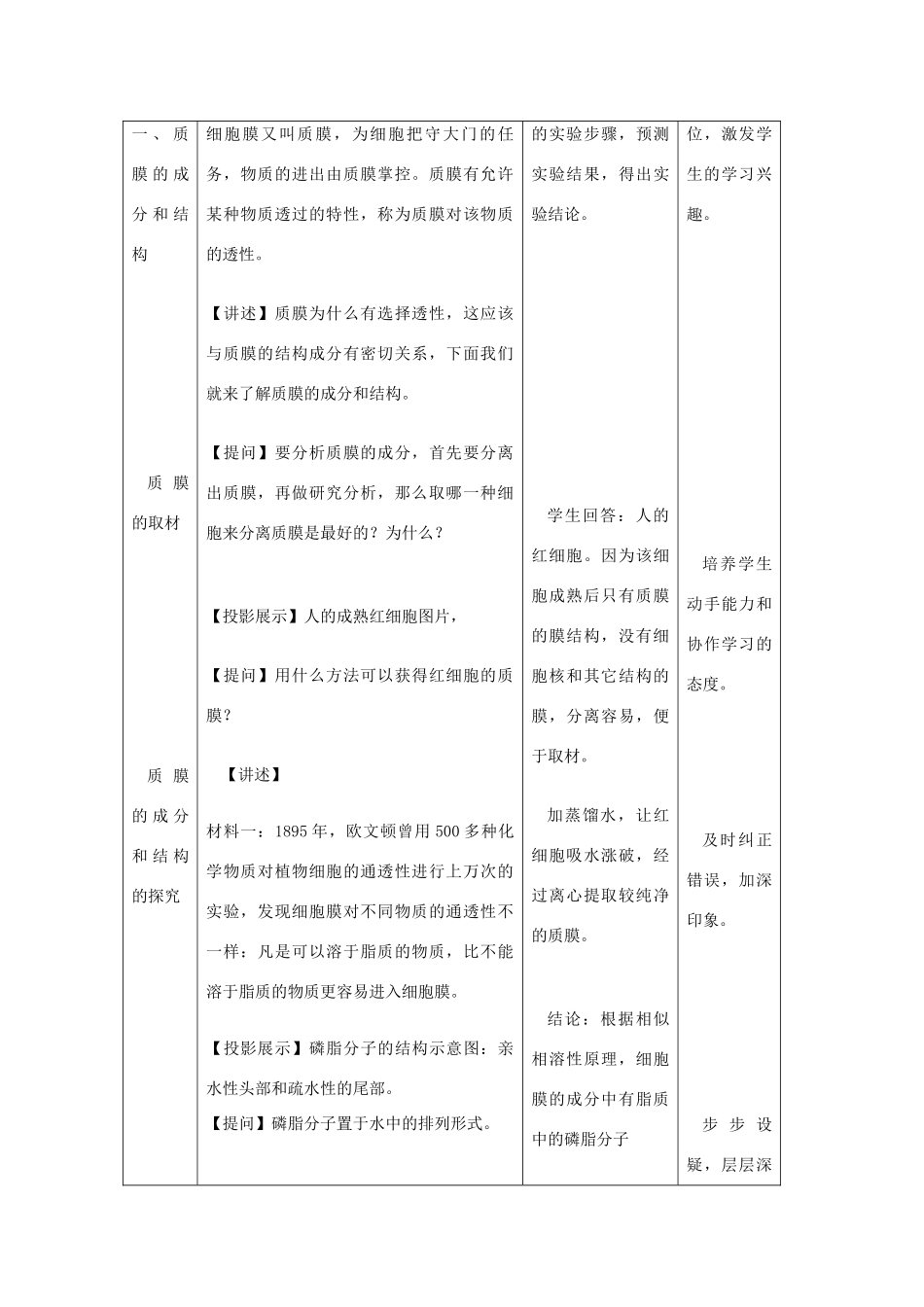 高中生物《细胞膜和细胞壁》教案1 浙教版必修1_第2页
