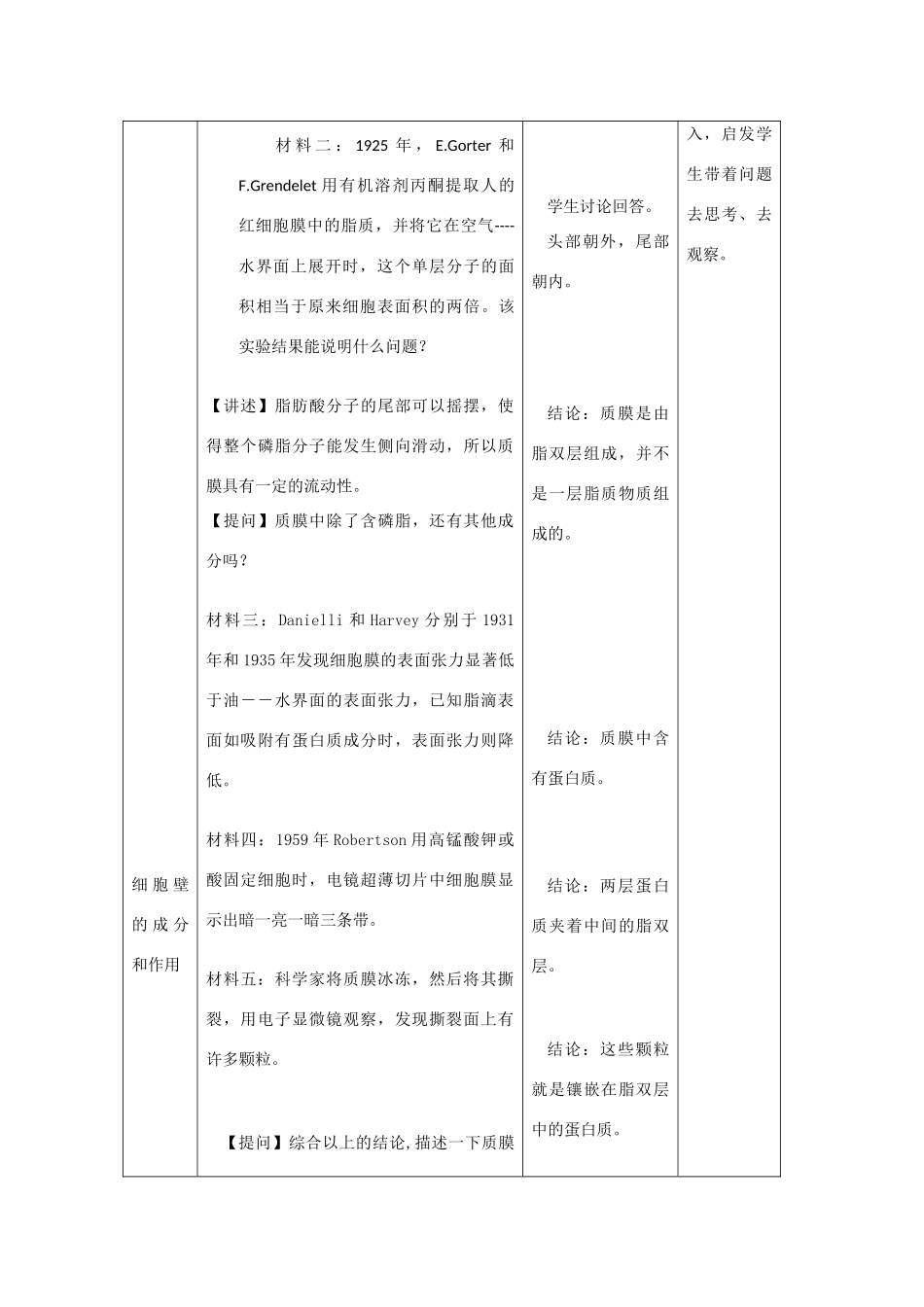 高中生物《细胞膜和细胞壁》教案1 浙教版必修1_第3页