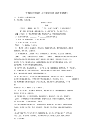 中考语文诗歌鉴赏+文言文阅读试题(有答案和解析)