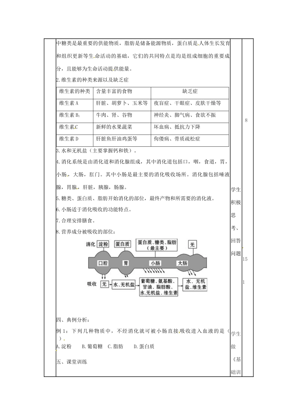 七年级生物下册 第一章 人的生活需要营养复习教案 （新版）济南版-（新版）济南版初中七年级下册生物教案_第2页