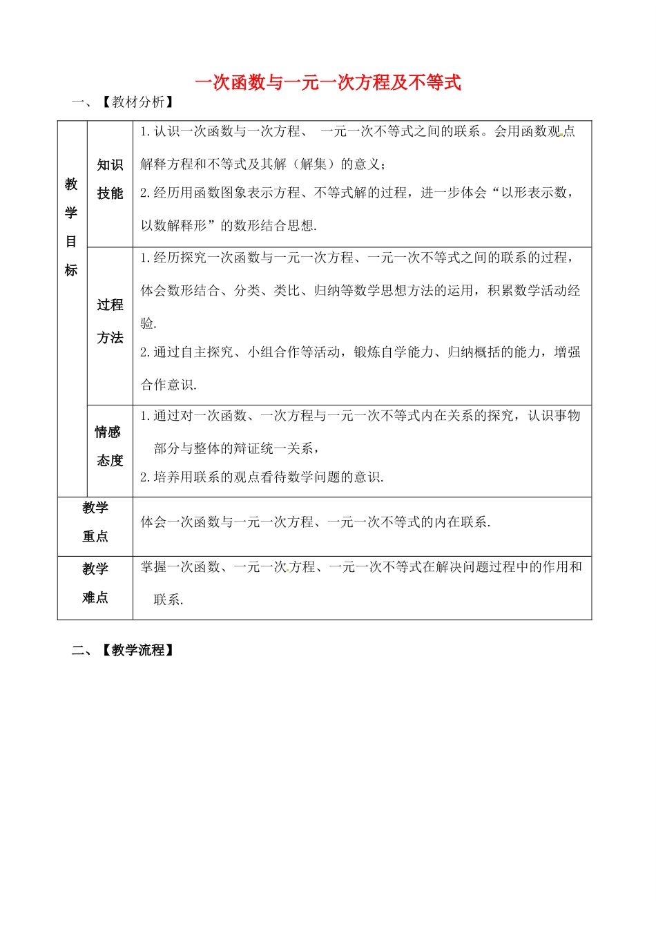 山东省郯城县红花镇中考数学专题复习 专题三（12-2）一次函数与一元一次方程及不等式教案-人教版初中九年级全册数学教案_第1页