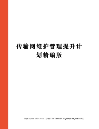 传输网维护管理提升计划精编版