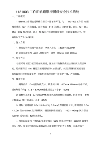 1131003轨道顺槽揭煤层施工技术措施