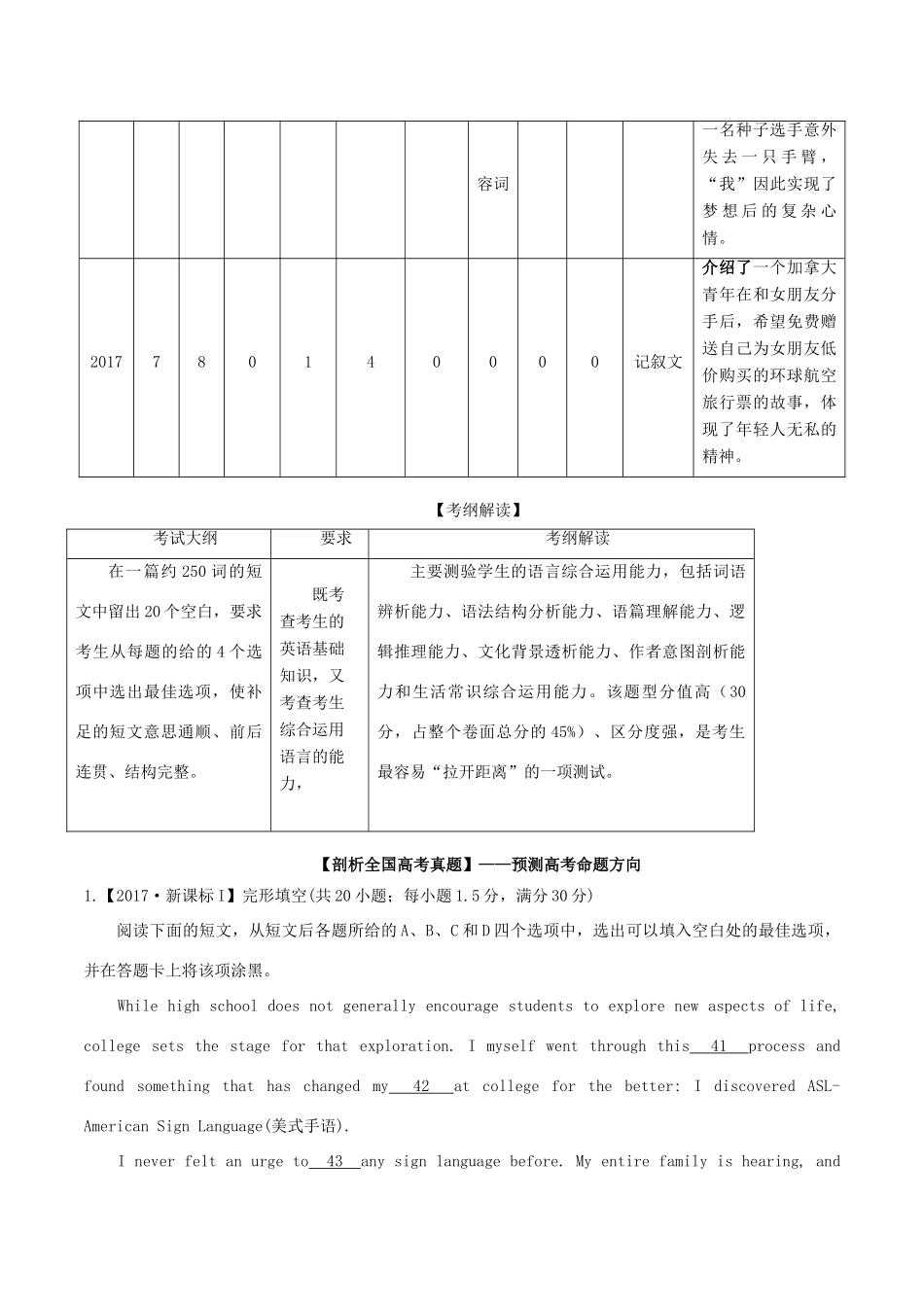 高考英语二轮复习 专题02 专题 完形填空（讲）（含解析）-人教版高三全册英语教案_第3页