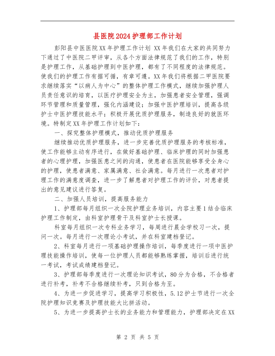 县医院2024护理部工作计划_第2页