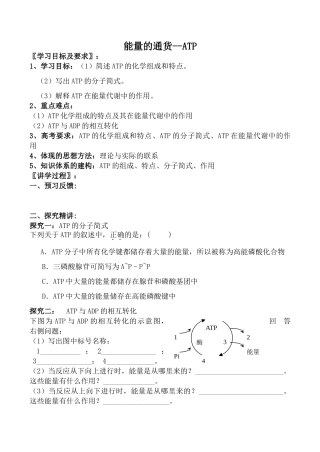 高中生物人教版必修1能量的通货--ATP