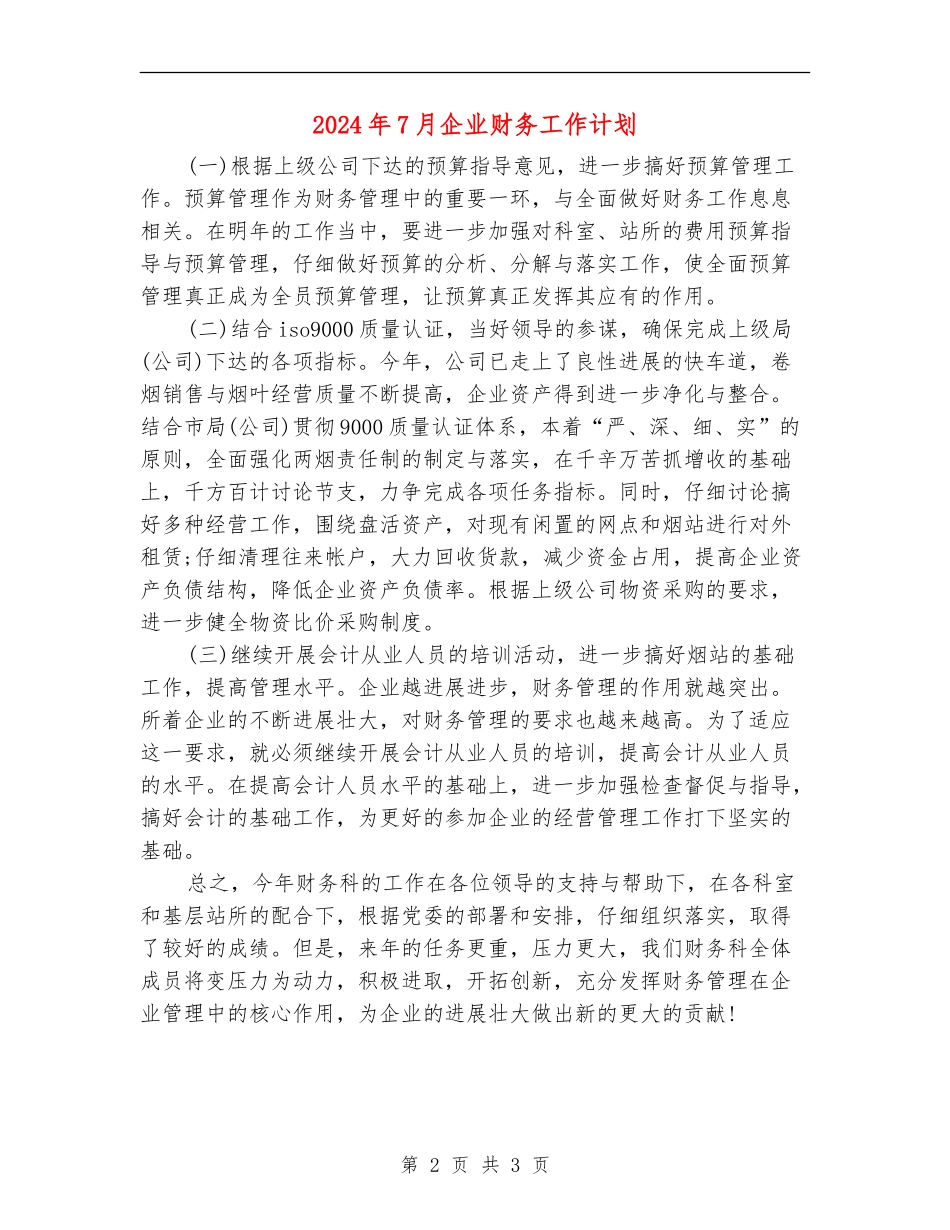 2024年7月企业财务工作计划_第2页