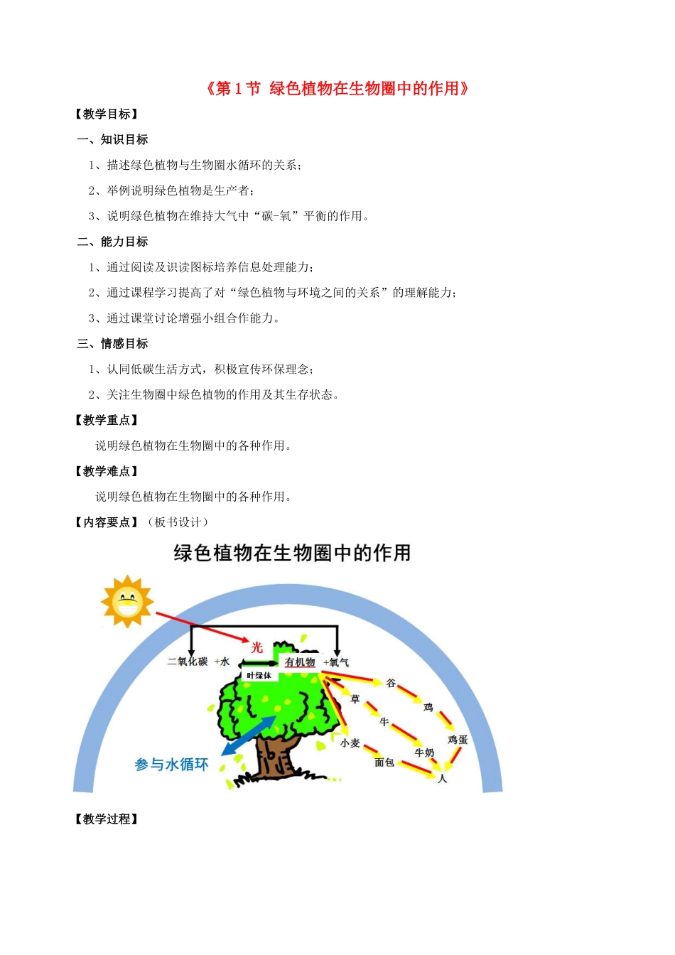 七年级生物上册 第1节 绿色植物在生物圈中的作用教案1 北师大版_第1页