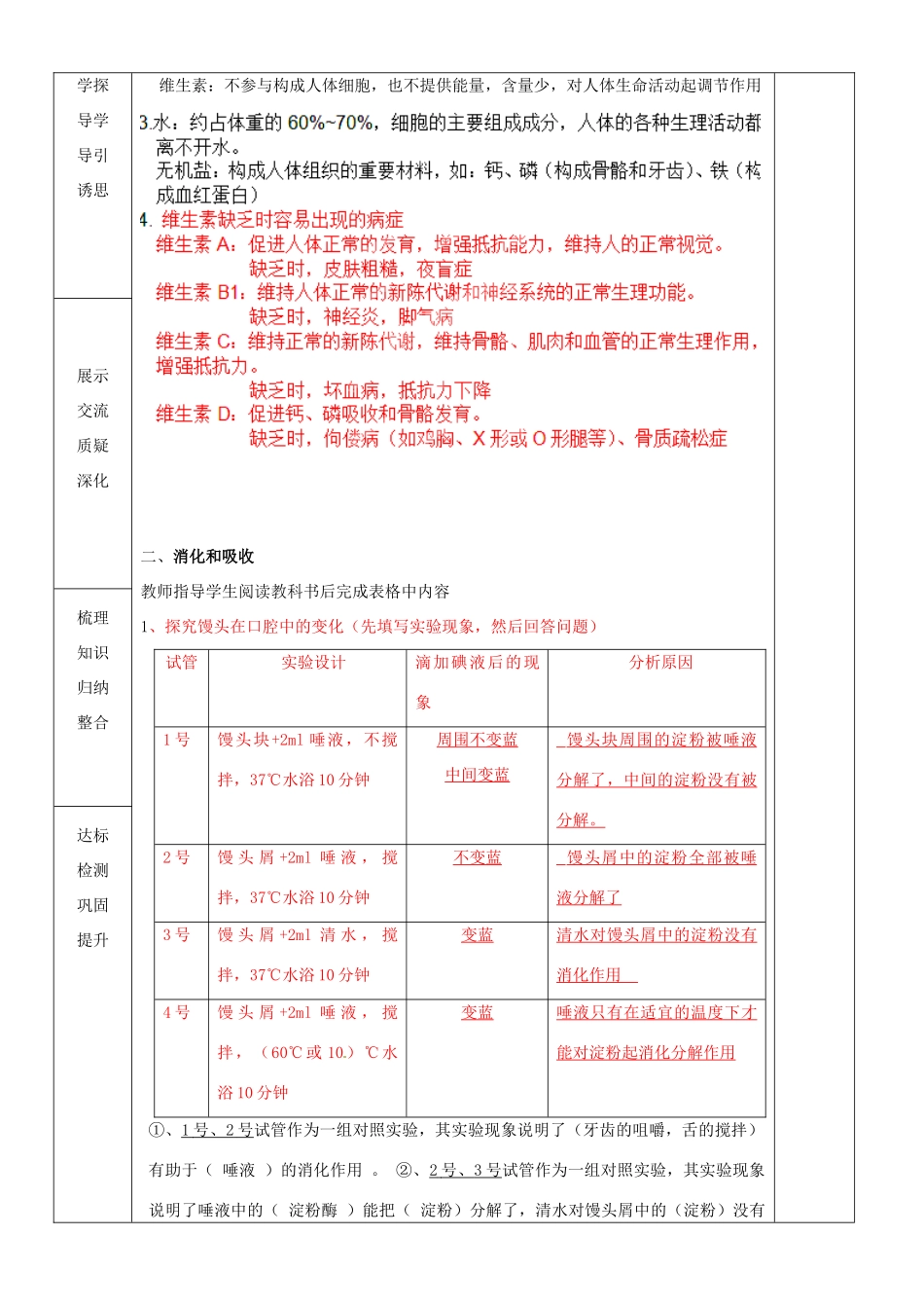 山东省临沂市蒙阴县第四中学七年级生物下册 4.2.2 消化和吸收复习教案 （新版）新人教版_第2页