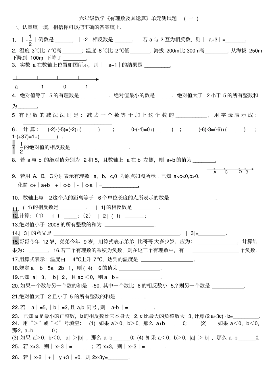 (完整)上海市六年级数学有理数综合练习_第1页