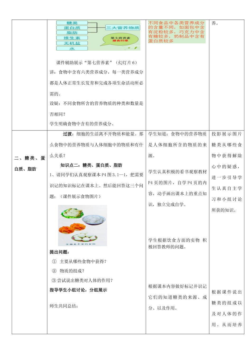 七年级生物下册 第一节 食物的营养成分教案 济南版_第3页