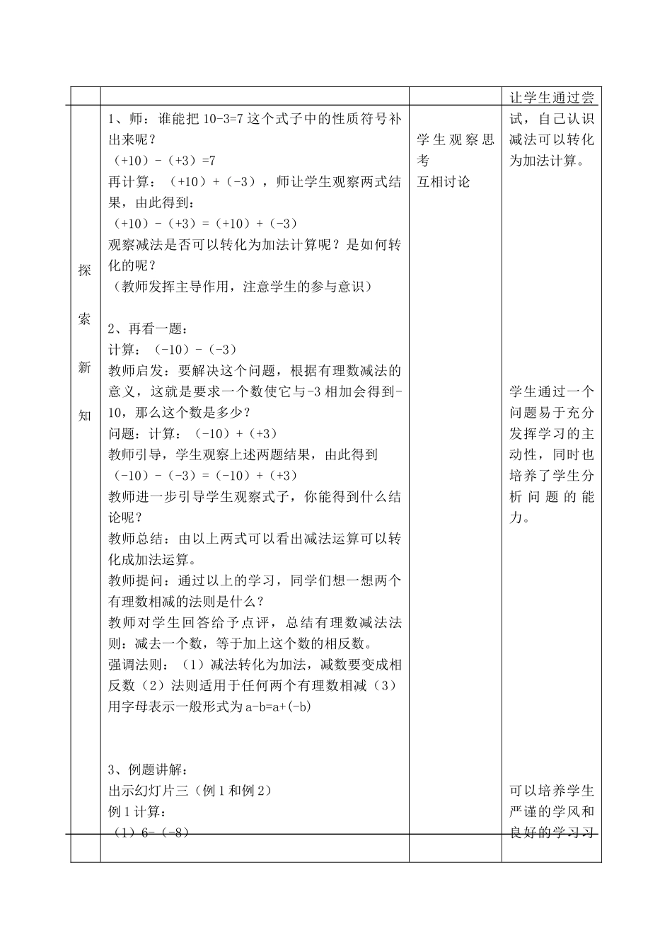 七年级数学上 2.6有理数的减法教案冀教版_第2页