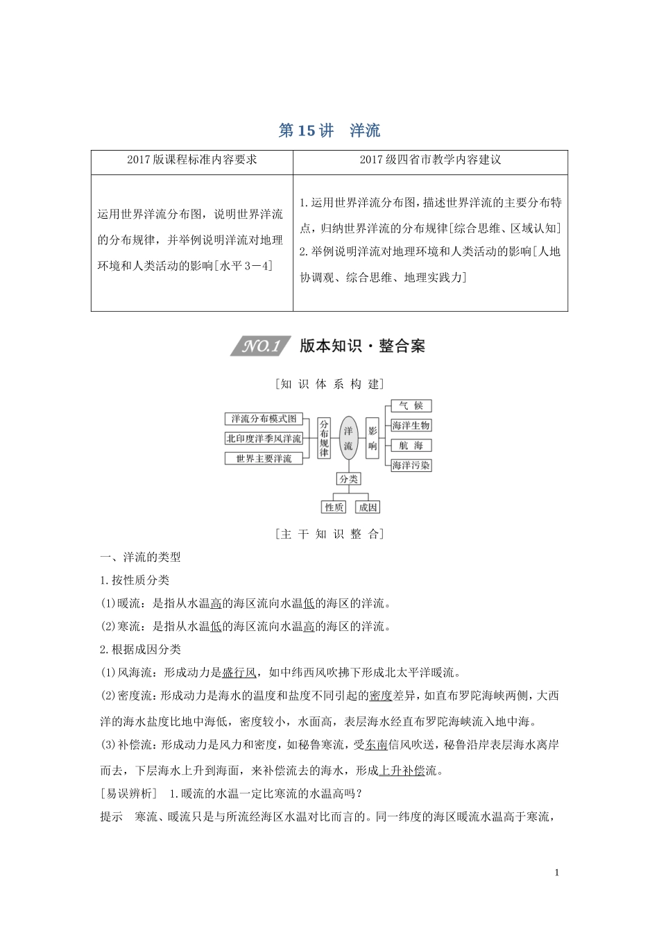 （四川专用）高考地理一轮复习 第四单元 地球上的水 第15讲 洋流教案（含解析）新人教版-新人教版高三全册地理教案_第1页