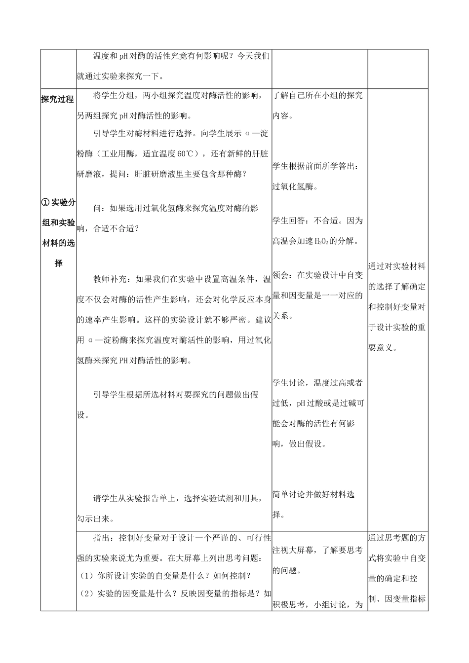 高中生物 《探究影响酶活性的因素（温度和pH）》教案 新人教版必修1_第2页
