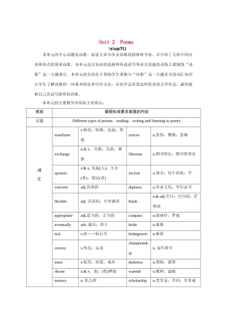 高中英语 Unit2 Poems Period 1优秀教案 新人教版选修6